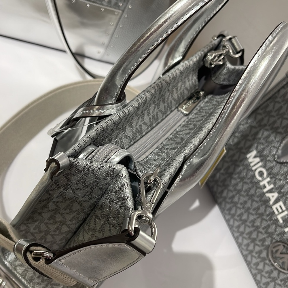 Michael Kors Mirella Small Metallic Signature Logo Crossbody Bag 
Silver 
NWT - Picture 5 of 16